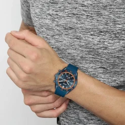 BOSS Runner Chronograph 44mm Blue Dial Silicone Strap Watch