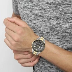 BOSS Runner Chronograph 44mm Black Dial Two-Tone Steel Bracelet Watch