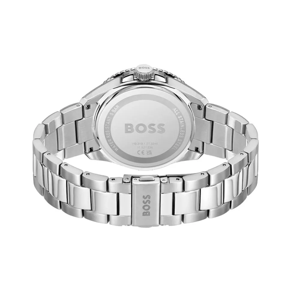 BOSS Runner 43mm Burgundy Dial Bezel Stainless Steel Bracelet Watch