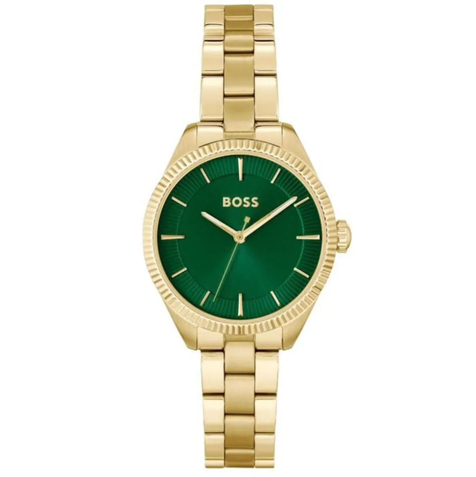 BOSS Sage 32mm Green 3 Hands Dial Yellow Gold IP Case Watch