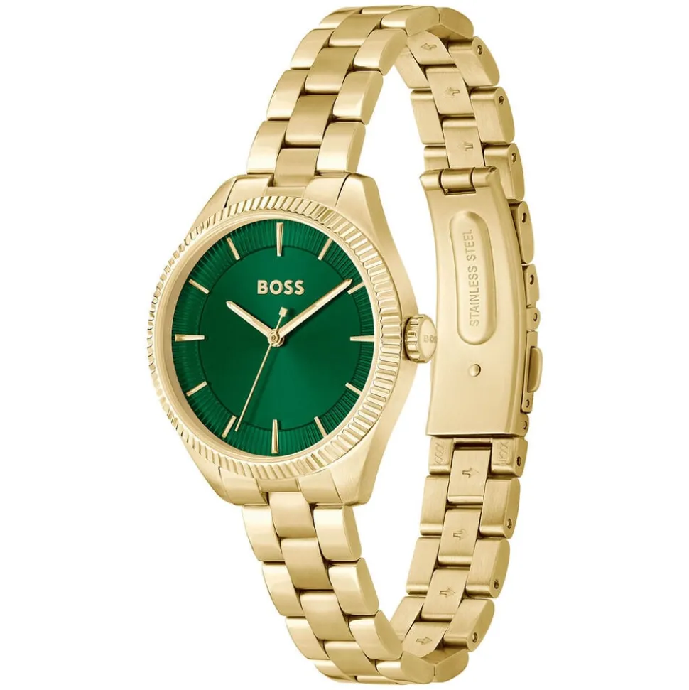 BOSS Sage 32mm Green 3 Hands Dial Yellow Gold IP Case Watch