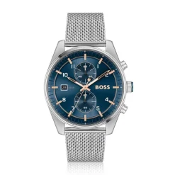 BOSS Skytraveller Chronograph 44mm Blue Dial Steel Mesh Bracelet Watch
