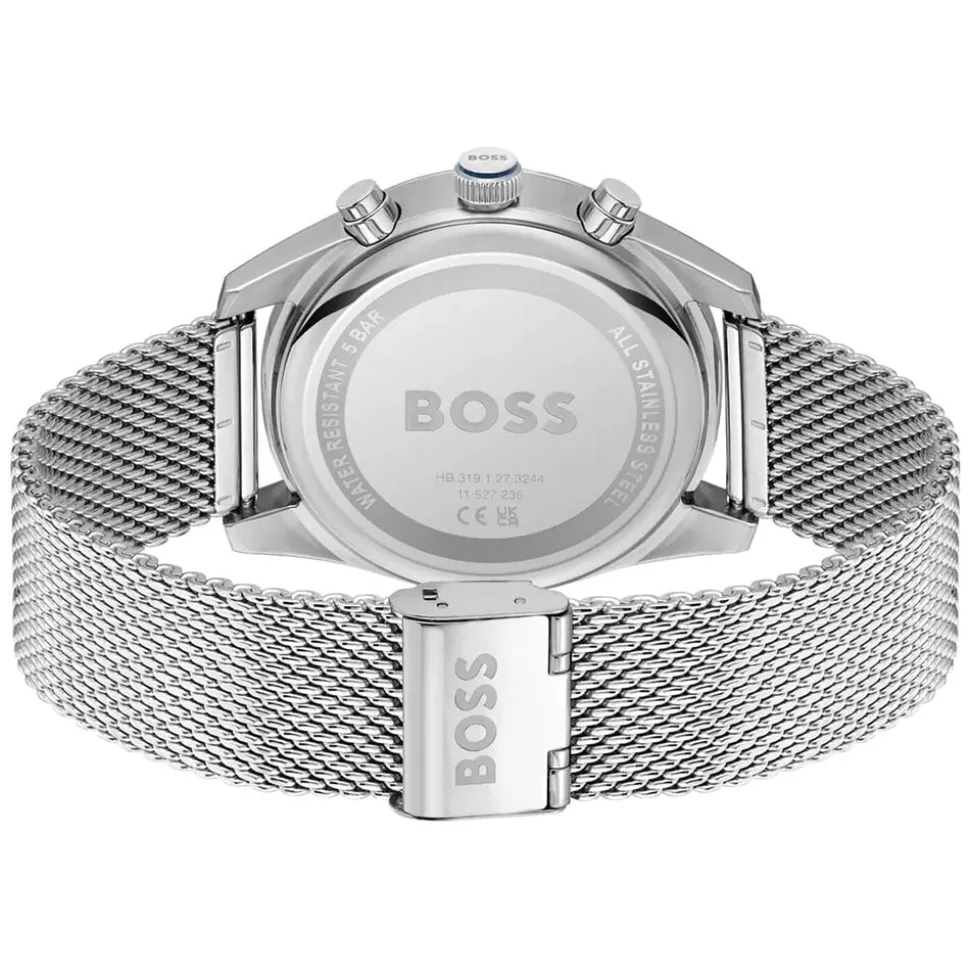 BOSS Skytraveller Chronograph 44mm Blue Dial Steel Mesh Bracelet Watch
