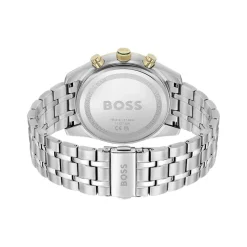 BOSS Skytraveller Chronograph 44mm Green Dial Gold Tone Bezel Steel Bracelet Watch