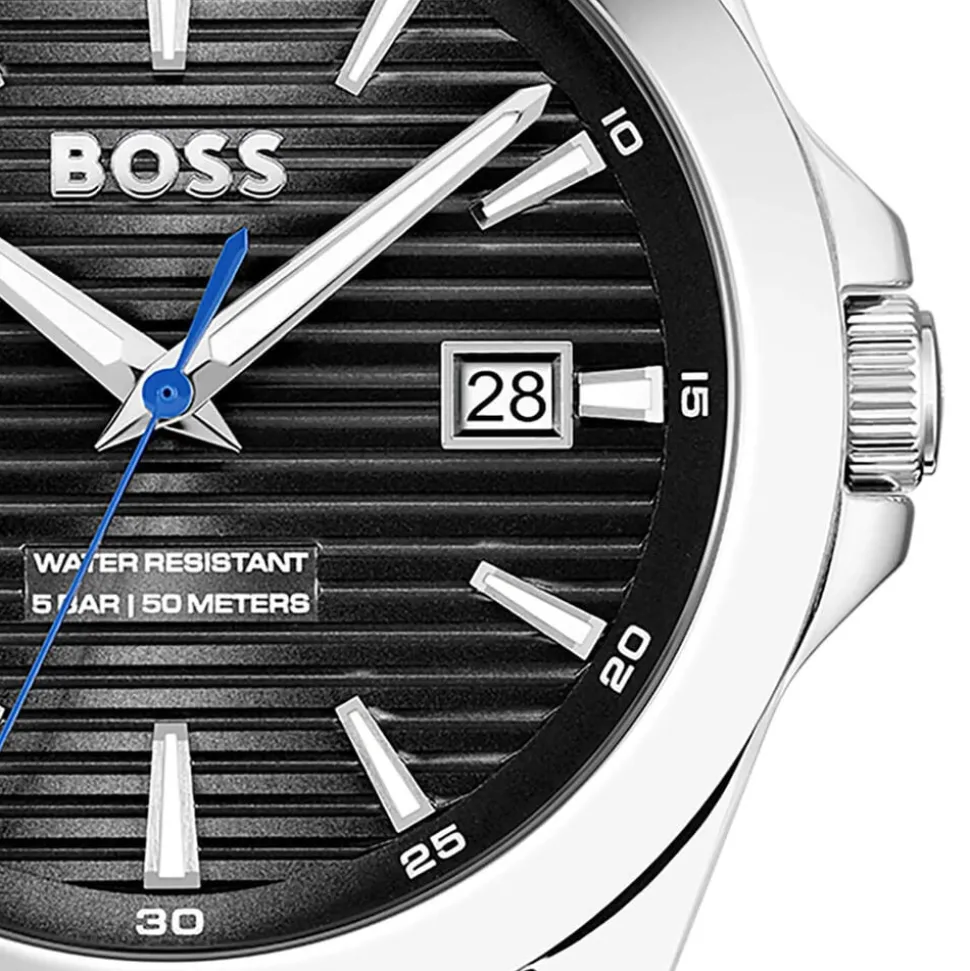 BOSS Strike 41mm Black Textured Dial Steel Bracelet Watch