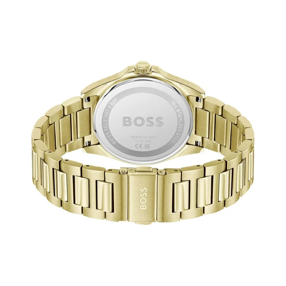 BOSS Strike 41mm Blue Textured Dial Gold Tone Steel Bracelet Watch
