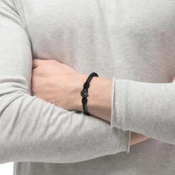 BOSS Thad Classic Braided Black Leather Bracelet