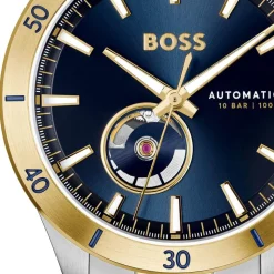BOSS Troper Automatic 42mm Blue Open Heart Dial Two-Tone Steel Bracelet Watch