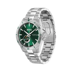 BOSS Troper Automatic 42mm Green Open Heart Dial Steel Bracelet Watch