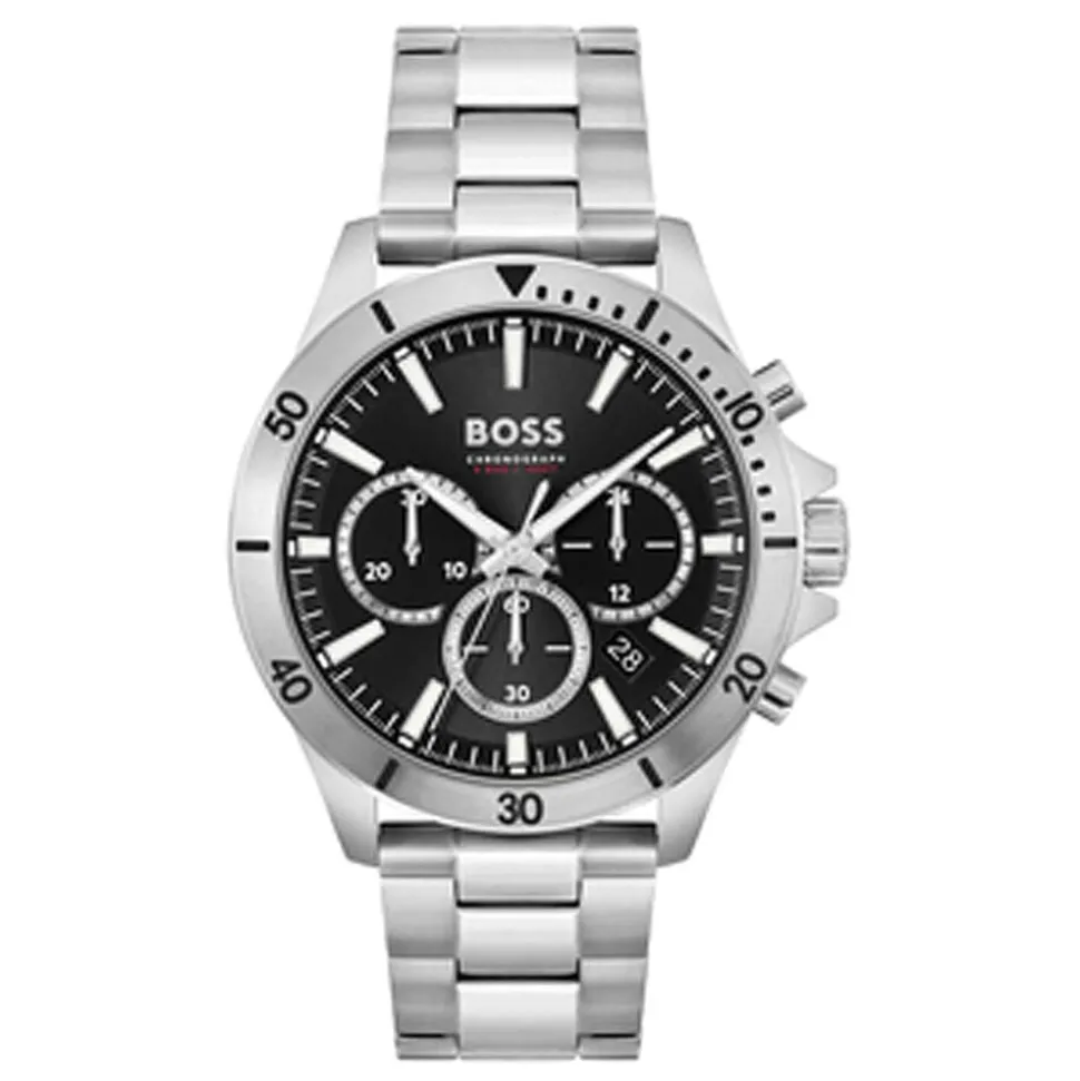 BOSS Troper 44mm Black Chrono Dial Steel Bracelet Watch