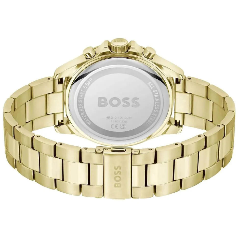 BOSS Troper 44mm Green Chronograph Dial Yellow Gold IP Bracelet Watch
