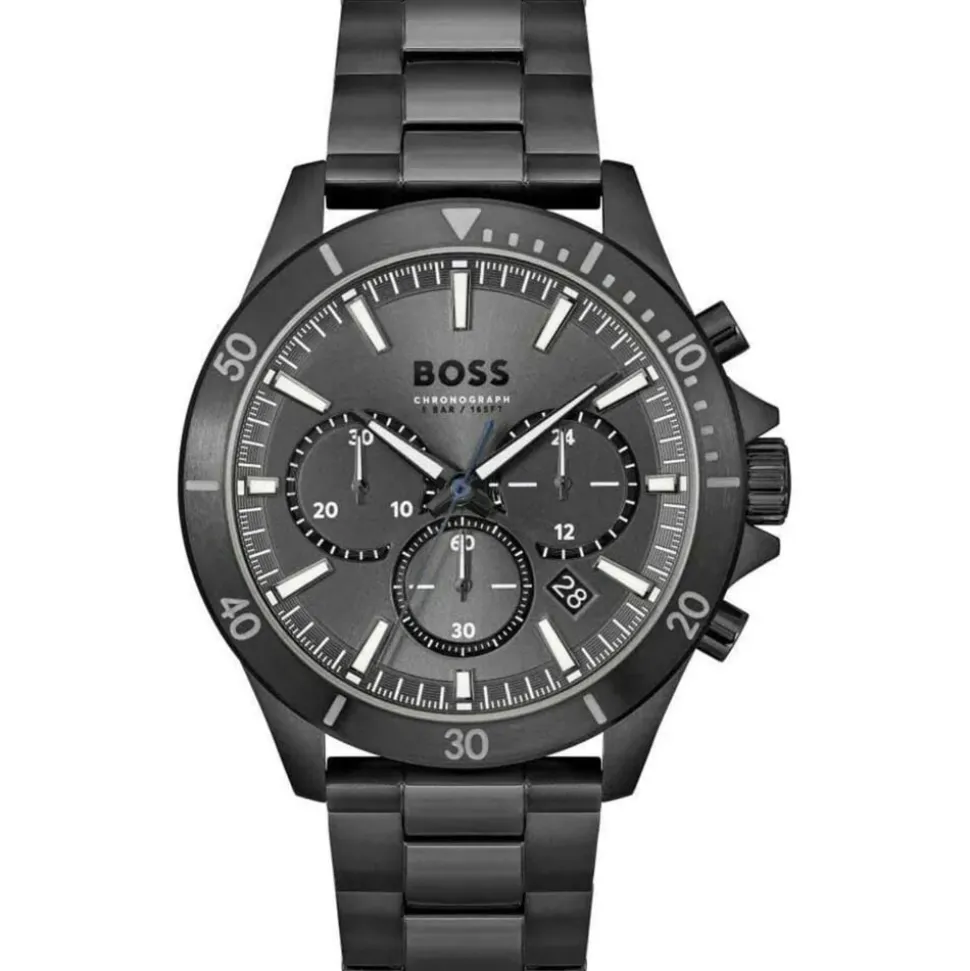 BOSS Troper 44mm Grey Chrono Black IP Case & Bracelet Watch