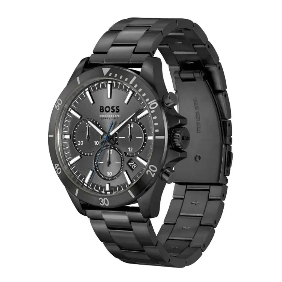 BOSS Troper 44mm Grey Chrono Black IP Case & Bracelet Watch