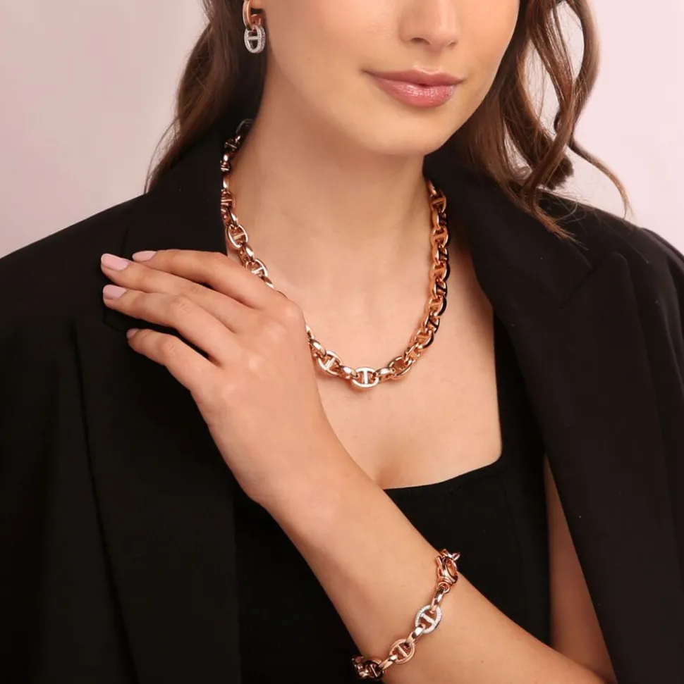 Bronzallure Altissima Collection Anchor Link Cubic Zirconia Ladies Necklet