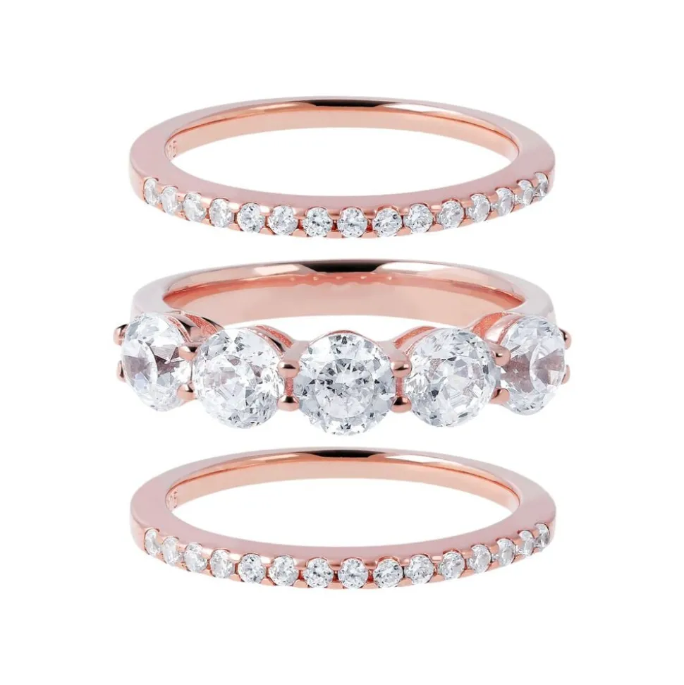 Bronzallure Altissima 18ct Rose Gold-plated Cubic Zirconia Set of 3 Stacking Rings
