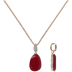 Bronzallure Cameo Collection Plum Agate Cubic Zirconia Tear Drop Pendant 17.5' Ladies Necklace