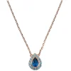 Bronzallure 18ct Rose Gold Plated Blue Cubic Zirconia Drop Pendant Chain Necklace
