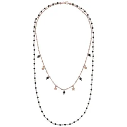 Bronzallure 18ct Rose Gold Plated Stars And Black Spinel Spheres Double Strand Necklace
