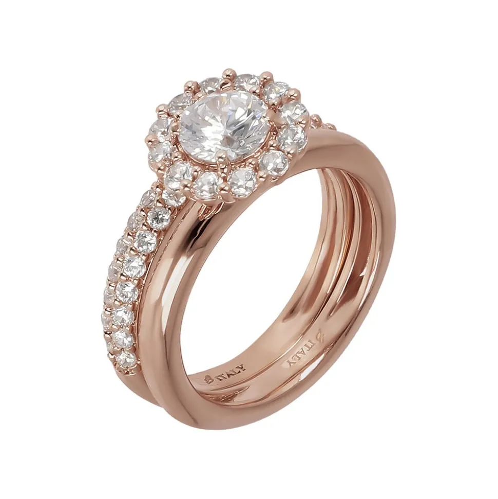 Bronzallure 18ct Rose Gold Plated Solitaire Ring and Band Set