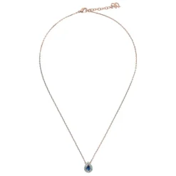 Bronzallure 18ct Rose Gold Plated Blue Cubic Zirconia Drop Pendant Chain Necklace