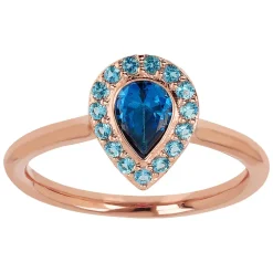 Bronzallure 18ct Rose Gold Plated Blue Drop Cubic Zirconia Ring (Size L-M)
