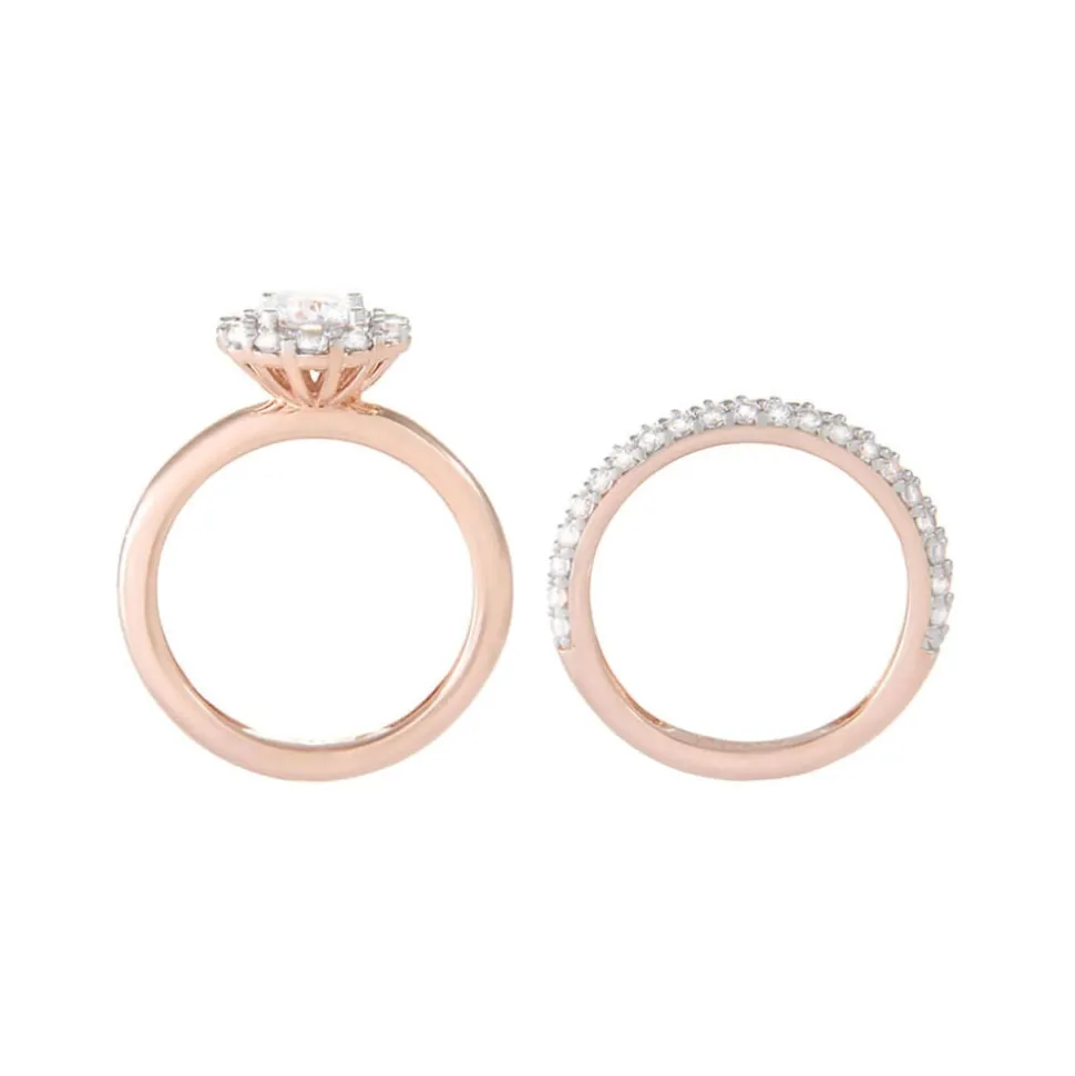 Bronzallure 18ct Rose Gold Plated Solitaire Ring and Band Set