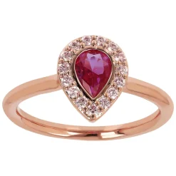 Bronzallure 18ct Rose Gold Plated Pink Drop Cubic Zirconia Ring (Size N)