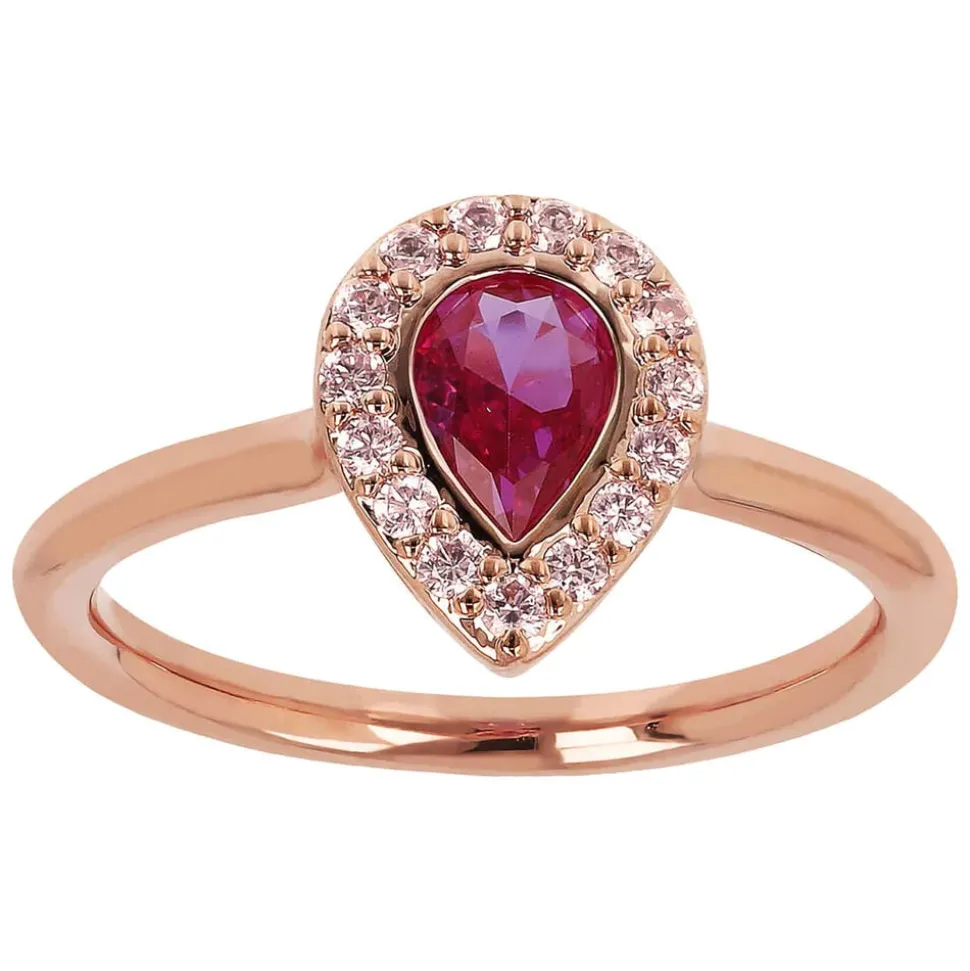 Bronzallure 18ct Rose Gold Plated Pink Drop Cubic Zirconia Ring (Size N)