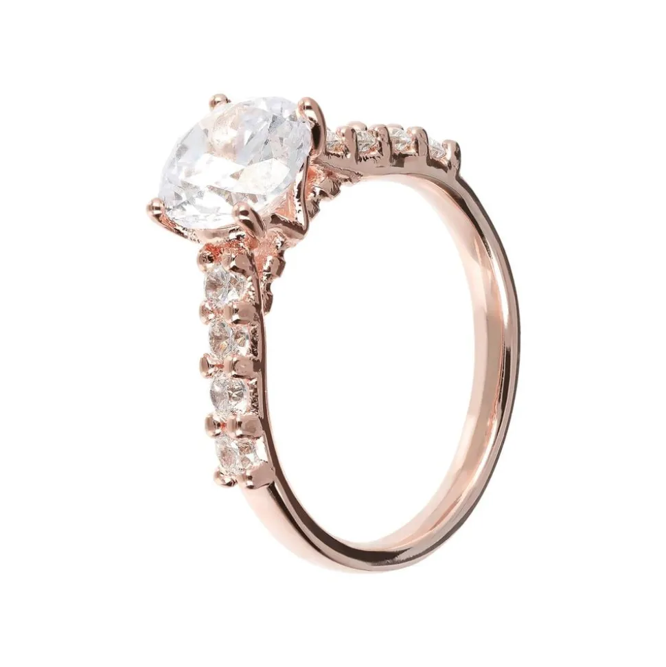 Bronzallure 18ct Rose Gold-Plated Cubic Zirconia Shoulders Ring