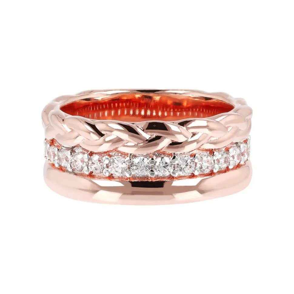 Bronzallure 18ct Rose Gold-Plated Cubic Zirconia Woven Ring