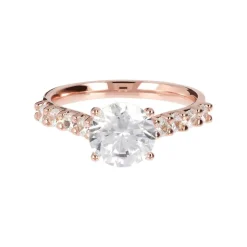 Bronzallure 18ct Rose Gold-Plated Cubic Zirconia Shoulders Ring