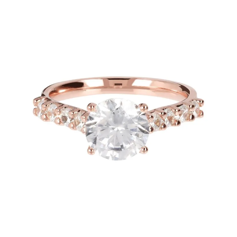 Bronzallure 18ct Rose Gold-Plated Cubic Zirconia Shoulders Ring