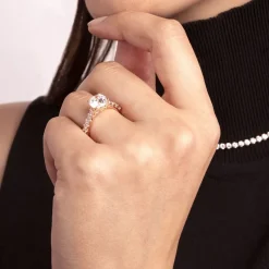 Bronzallure 18ct Rose Gold-Plated Cubic Zirconia Shoulders Ring