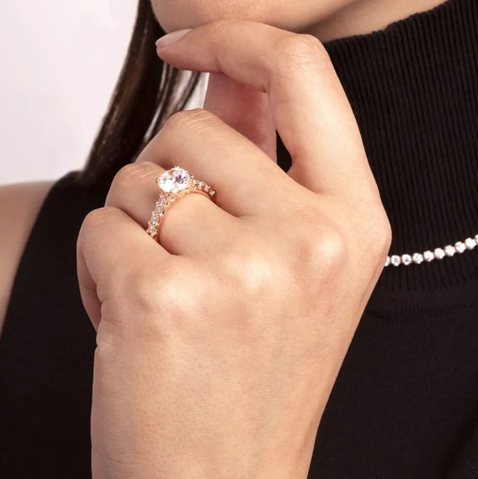 Bronzallure 18ct Rose Gold-Plated Cubic Zirconia Shoulders Ring