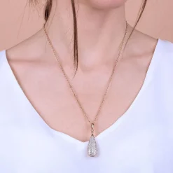 Bronzallure 18ct Rose Gold-Plated Crystal Teardrop Pendant