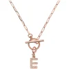 Bronzallure Mini Paper Link With Latter E Pave And T-Bar Necklace