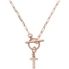 Bronzallure Mini Paper Link With Latter T Pave And T-Bar Necklace