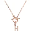 Bronzallure Mini Paper Link With Latter H Pave And T-Bar Necklace