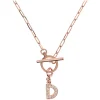 Bronzallure Mini Paper Link With Latter D Pave And T-Bar Necklace