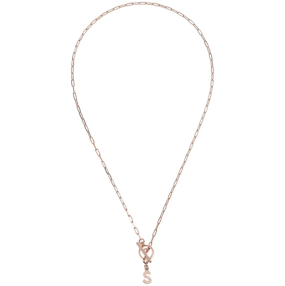 Bronzallure Mini Paper Link With Latter S Pave And T-Bar Necklace