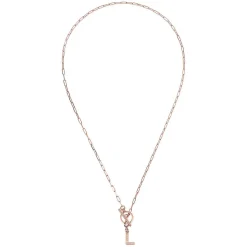 Bronzallure Mini Paper Link With Latter L Pave And T-Bar Necklace