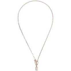 Bronzallure Mini Paper Link With Latter E Pave And T-Bar Necklace