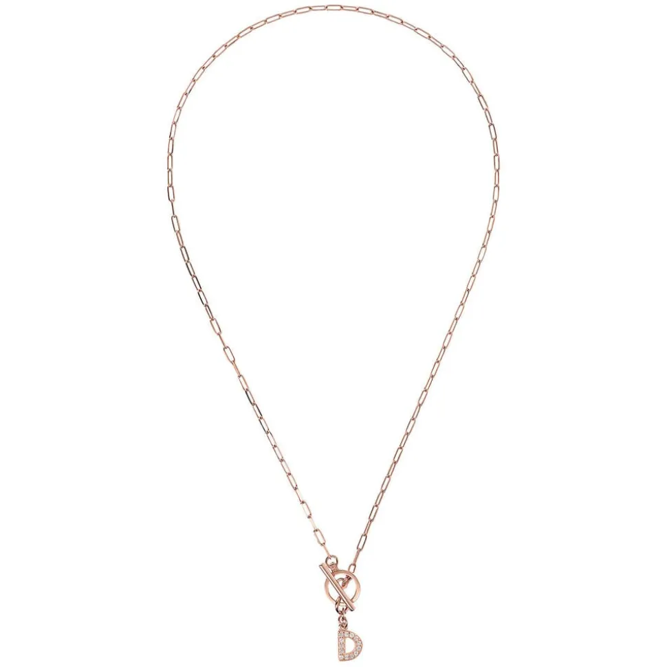 Bronzallure Mini Paper Link With Latter D Pave And T-Bar Necklace