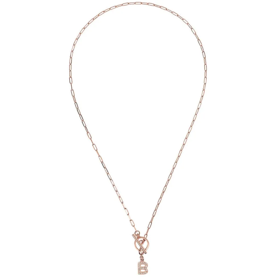 Bronzallure Mini Paper Link With Latter B Pave And T-Bar Necklace