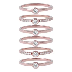 Bronzallure Purezza 18ct Rose Gold-plated Cubic Zirconia Set of 6 Stacking Rings