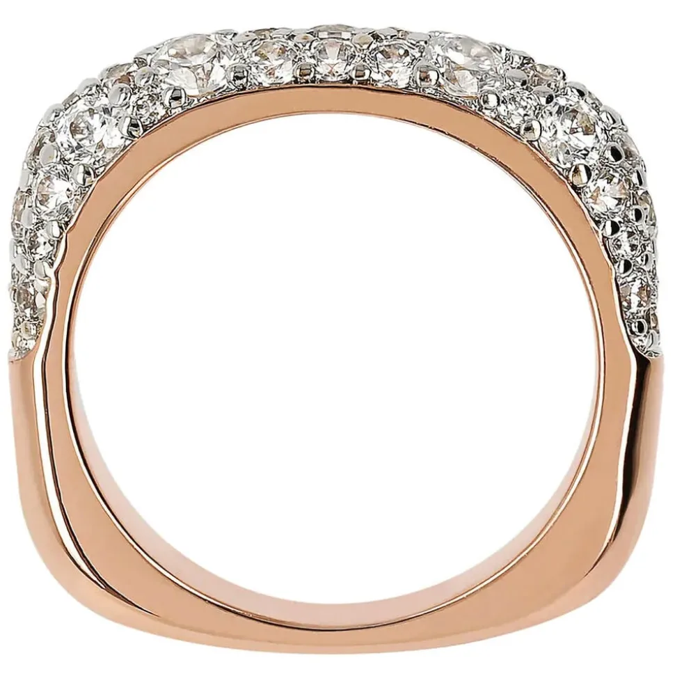 Bronzallure Riviera 18ct Rose Gold Plated Cubic Zirconia Square Shaped Ring (Size O-P)