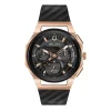 Bulova Curv 44mm Quartz Rose Gold Pvd Black Rubber Strap Watch