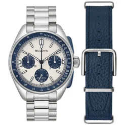 Bulova Heritage Lunar Pilot 43.5mm Chronograph White & Blue Dial Bracelet Watch