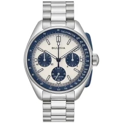 Bulova Heritage Lunar Pilot 43.5mm Chronograph White & Blue Dial Bracelet Watch