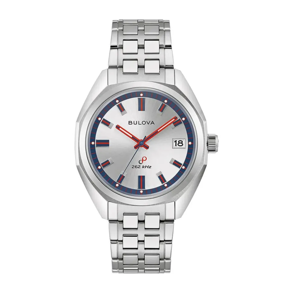 Bulova Jet Star Limited Edition 40mm Silver Dial Steel Bracelet & Blue Leather Strap Watch